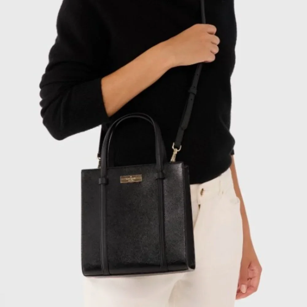 NWT kate spade Kenzie Black Patent Saffiano Mini Tote KK037, Crossbody Strap